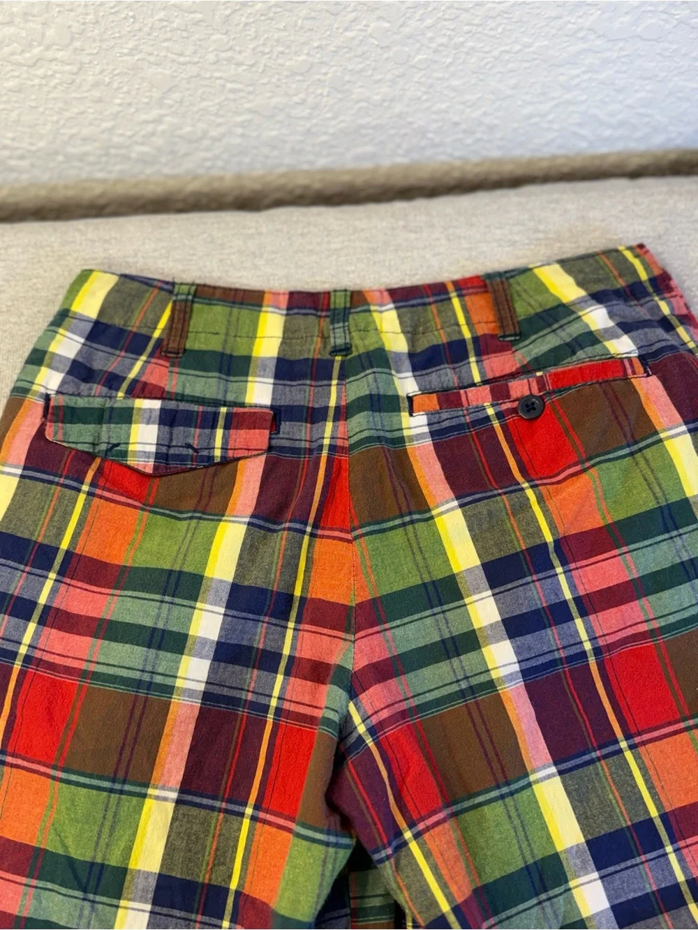 Polo by Ralph Lauren Red Multi Plaid Boys Size 12 Flat front Long Shorts